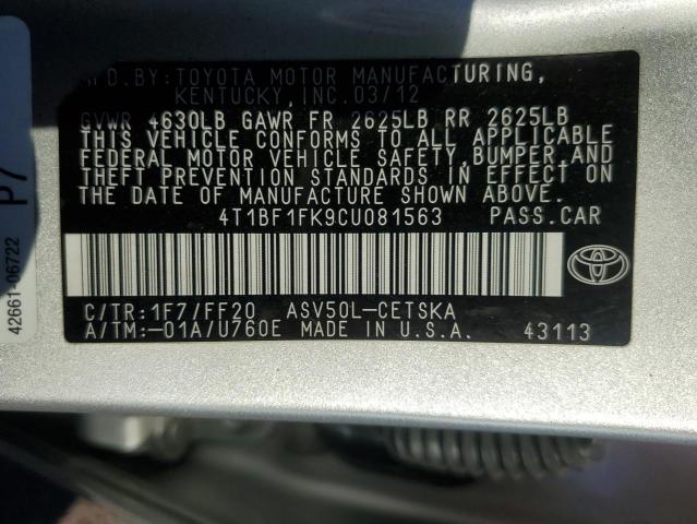 Photo 11 VIN: 4T1BF1FK9CU081563 - TOYOTA CAMRY BASE 