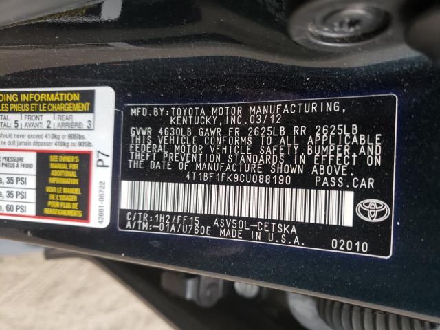 Photo 9 VIN: 4T1BF1FK9CU088190 - TOYOTA CAMRY BASE 