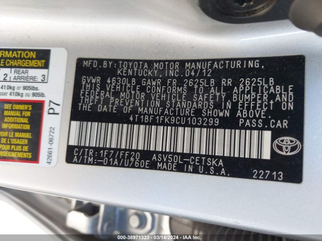 Photo 8 VIN: 4T1BF1FK9CU103299 - TOYOTA CAMRY 