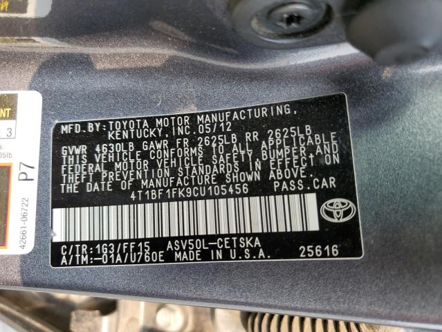 Photo 11 VIN: 4T1BF1FK9CU105456 - TOYOTA CAMRY BASE 