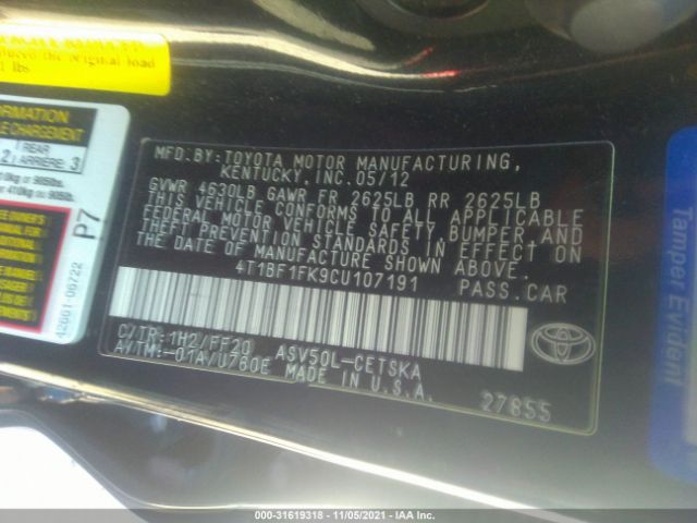 Photo 8 VIN: 4T1BF1FK9CU107191 - TOYOTA CAMRY 