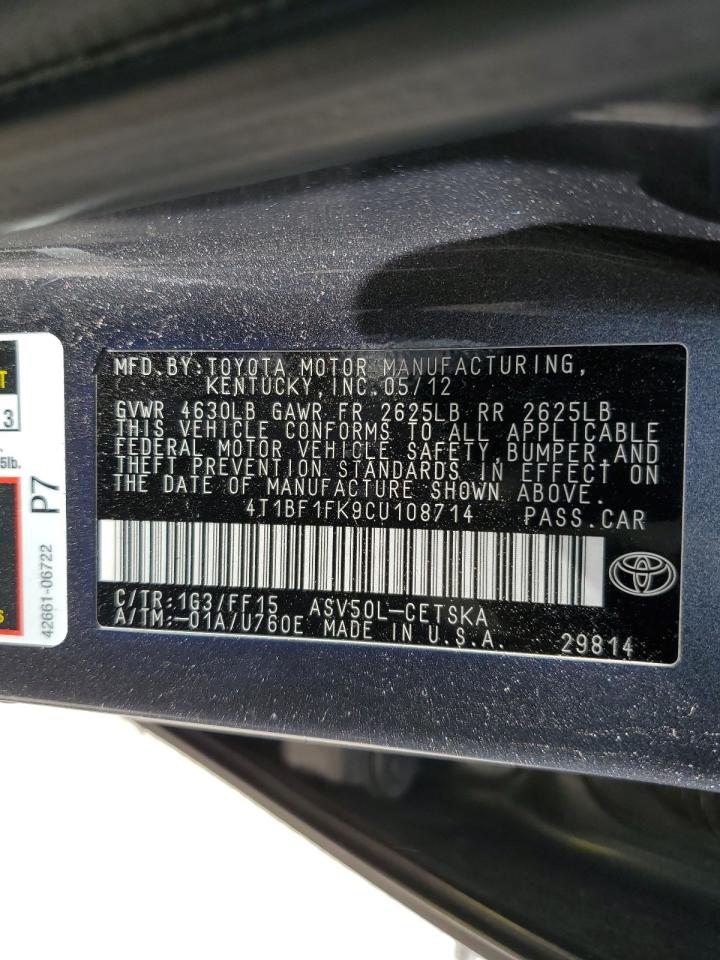 Photo 12 VIN: 4T1BF1FK9CU108714 - TOYOTA CAMRY 