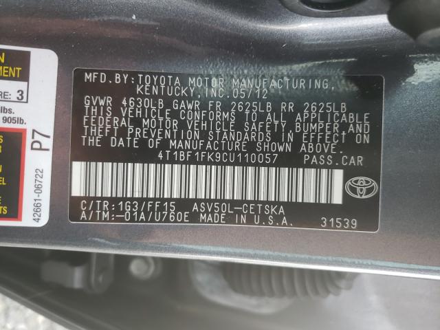 Photo 9 VIN: 4T1BF1FK9CU110057 - TOYOTA CAMRY BASE 