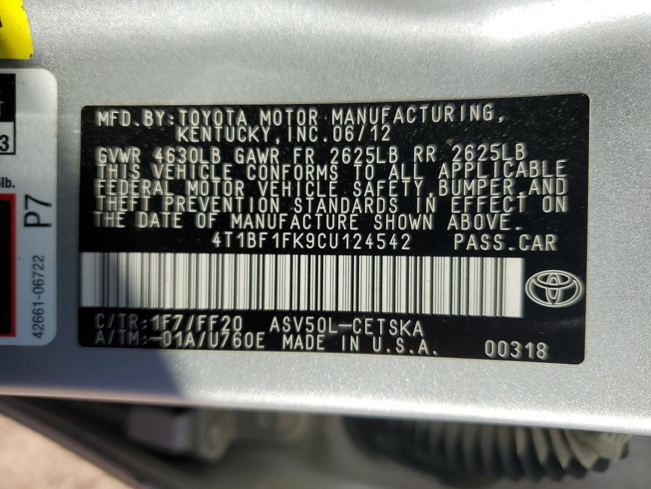 Photo 11 VIN: 4T1BF1FK9CU124542 - TOYOTA CAMRY 