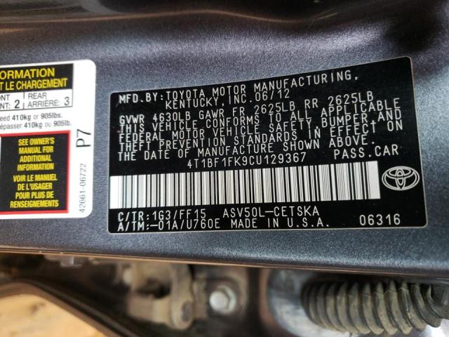 Photo 9 VIN: 4T1BF1FK9CU129367 - TOYOTA CAMRY BASE 