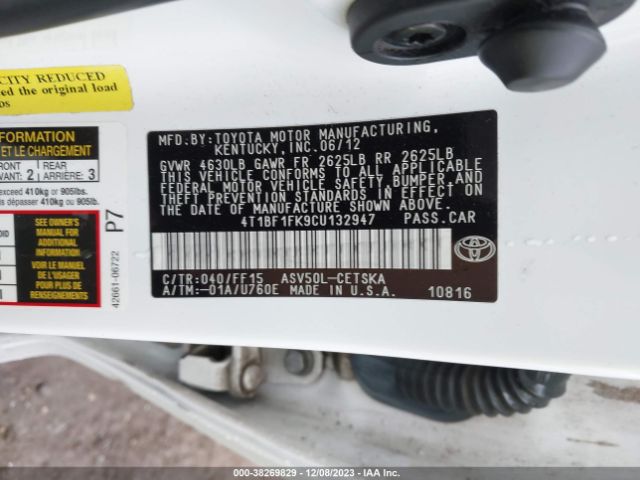 Photo 8 VIN: 4T1BF1FK9CU132947 - TOYOTA CAMRY 