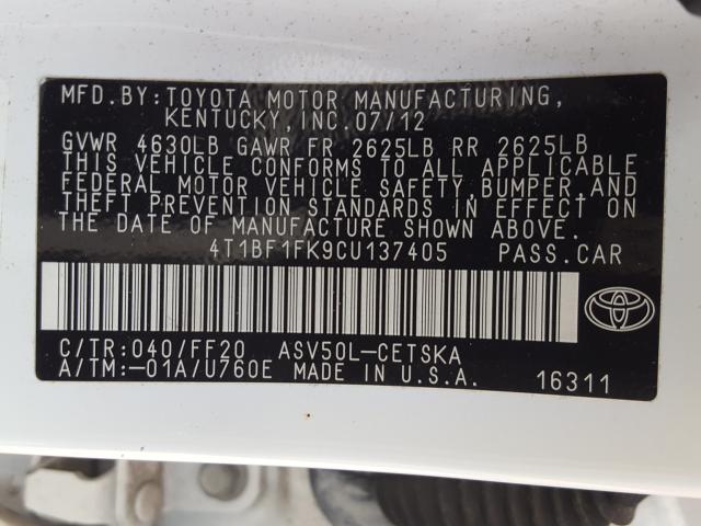 Photo 9 VIN: 4T1BF1FK9CU137405 - TOYOTA CAMRY BASE 