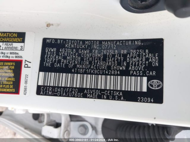 Photo 8 VIN: 4T1BF1FK9CU142894 - TOYOTA CAMRY 