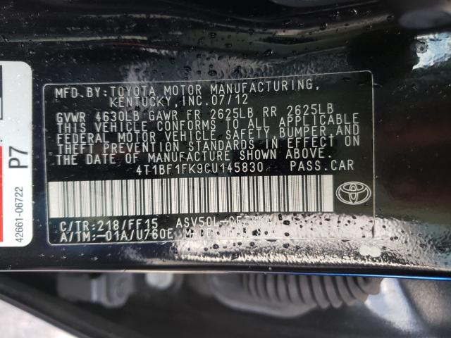 Photo 9 VIN: 4T1BF1FK9CU145830 - TOYOTA CAMRY BASE 