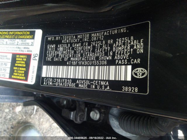 Photo 8 VIN: 4T1BF1FK9CU155306 - TOYOTA CAMRY 