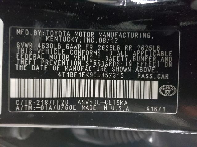 Photo 9 VIN: 4T1BF1FK9CU157315 - TOYOTA CAMRY BASE 