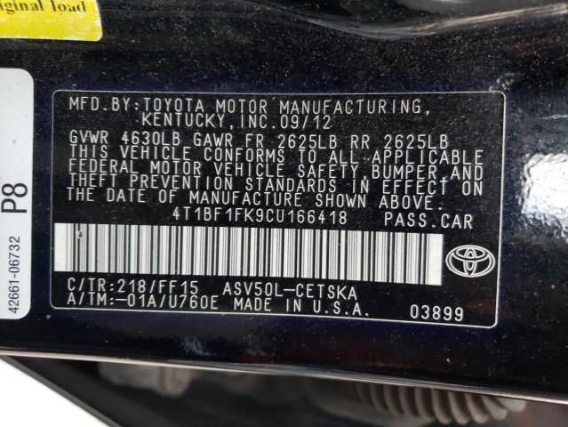 Photo 12 VIN: 4T1BF1FK9CU166418 - TOYOTA CAMRY BASE 