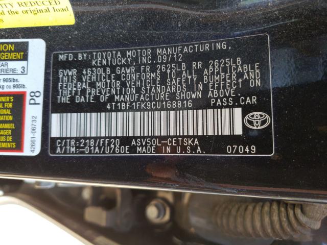 Photo 9 VIN: 4T1BF1FK9CU168816 - TOYOTA CAMRY BASE 