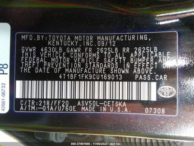 Photo 8 VIN: 4T1BF1FK9CU169013 - TOYOTA CAMRY 