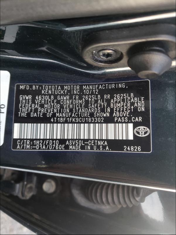 Photo 9 VIN: 4T1BF1FK9CU183302 - TOYOTA CAMRY BASE 