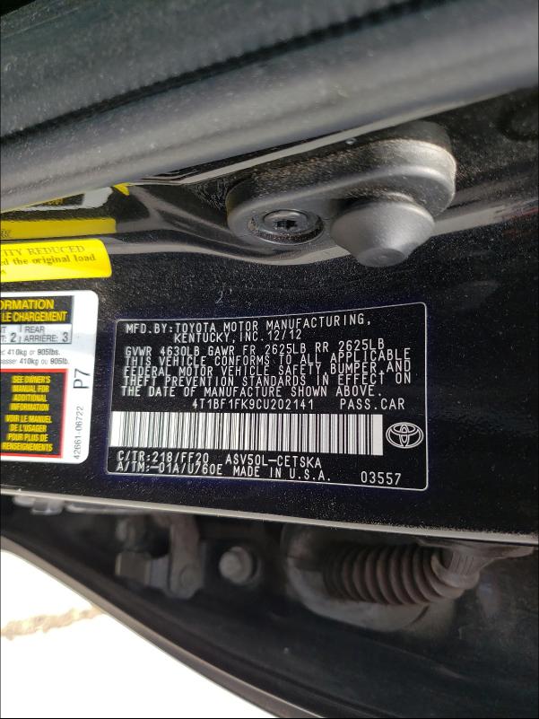 Photo 9 VIN: 4T1BF1FK9CU202141 - TOYOTA CAMRY BASE 