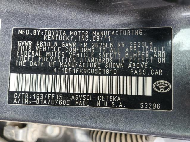 Photo 11 VIN: 4T1BF1FK9CU501810 - TOYOTA CAMRY BASE 