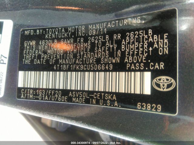 Photo 8 VIN: 4T1BF1FK9CU506649 - TOYOTA CAMRY 