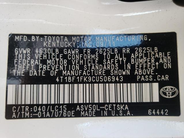 Photo 9 VIN: 4T1BF1FK9CU506943 - TOYOTA CAMRY BASE 