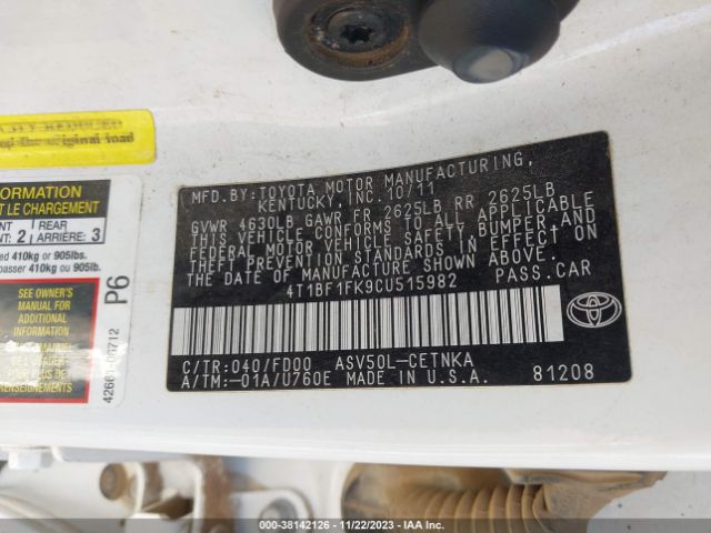 Photo 8 VIN: 4T1BF1FK9CU515982 - TOYOTA CAMRY 