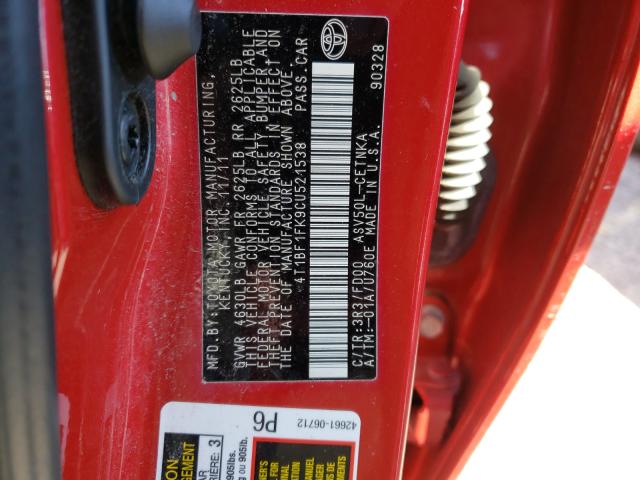 Photo 9 VIN: 4T1BF1FK9CU521538 - TOYOTA CAMRY BASE 