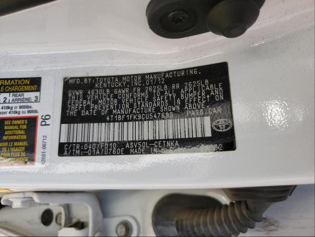 Photo 9 VIN: 4T1BF1FK9CU547699 - TOYOTA CAMRY BASE 