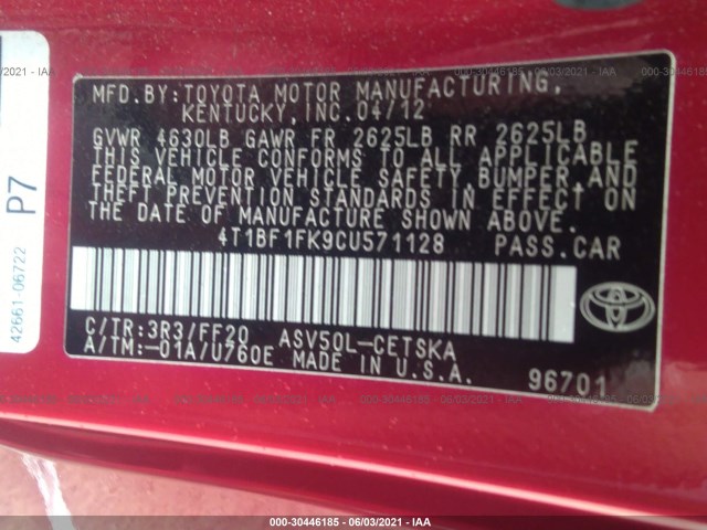 Photo 8 VIN: 4T1BF1FK9CU571128 - TOYOTA CAMRY 