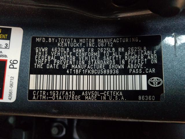 Photo 9 VIN: 4T1BF1FK9CU589936 - TOYOTA CAMRY 