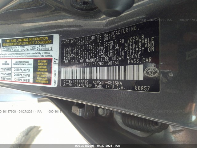 Photo 8 VIN: 4T1BF1FK9CU590150 - TOYOTA CAMRY 