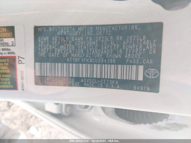 Photo 8 VIN: 4T1BF1FK9CU594196 - TOYOTA CAMRY 