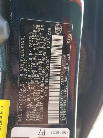 Photo 12 VIN: 4T1BF1FK9CU599303 - TOYOTA CAMRY BASE 