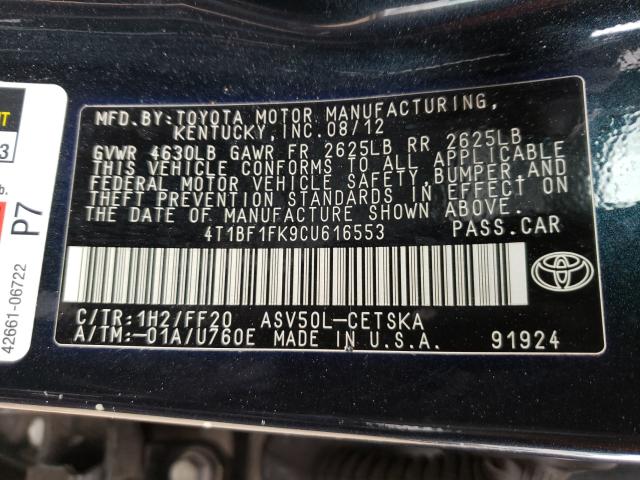 Photo 9 VIN: 4T1BF1FK9CU616553 - TOYOTA CAMRY BASE 