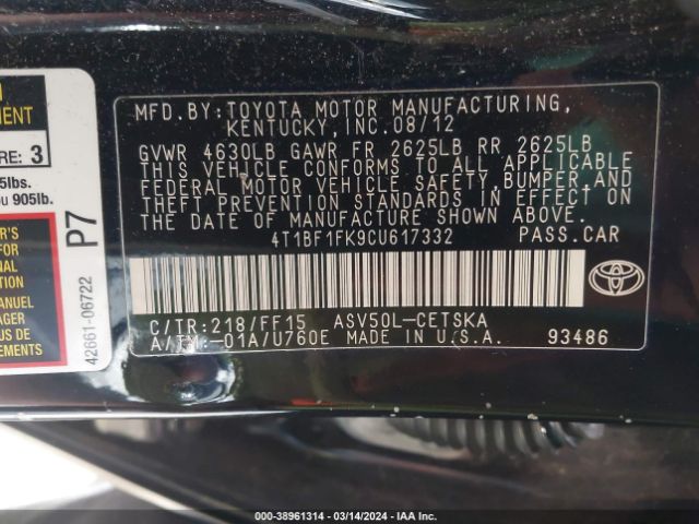 Photo 8 VIN: 4T1BF1FK9CU617332 - GMC SIERRA 