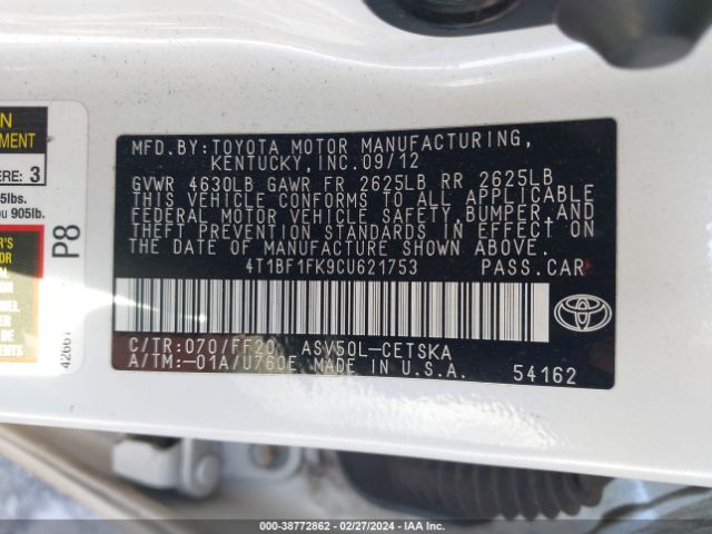 Photo 8 VIN: 4T1BF1FK9CU621753 - TOYOTA CAMRY 