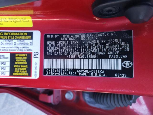 Photo 9 VIN: 4T1BF1FK9CU625091 - TOYOTA CAMRY 