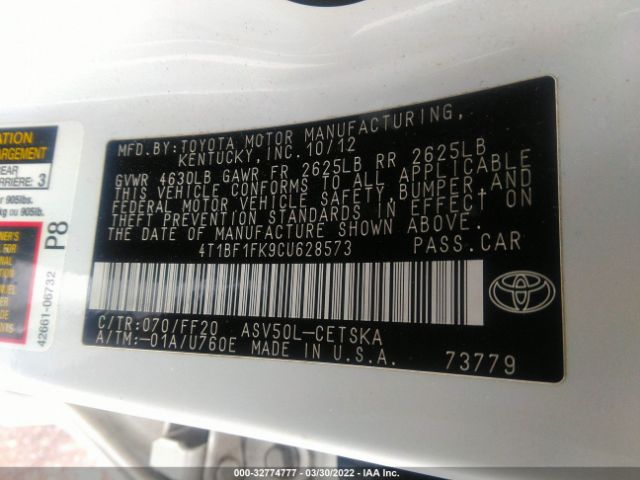 Photo 8 VIN: 4T1BF1FK9CU628573 - TOYOTA CAMRY 