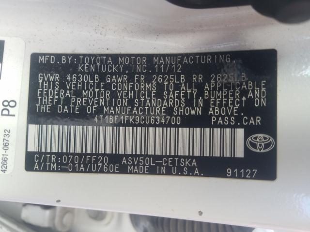 Photo 9 VIN: 4T1BF1FK9CU634700 - TOYOTA CAMRY BASE 