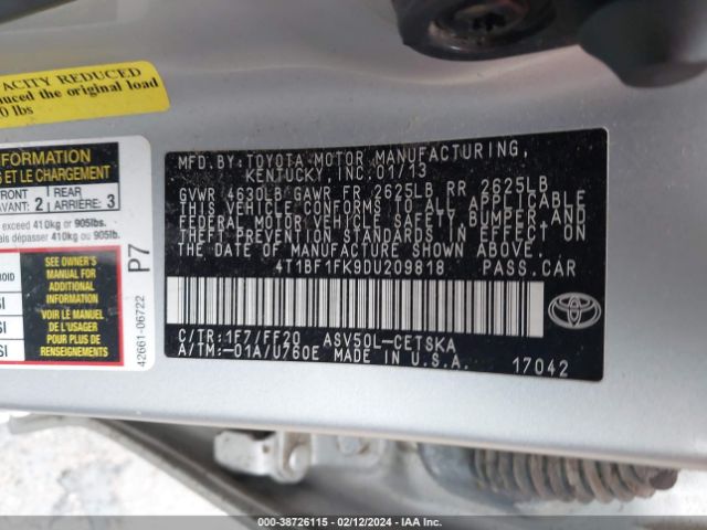 Photo 8 VIN: 4T1BF1FK9DU209818 - TOYOTA CAMRY 