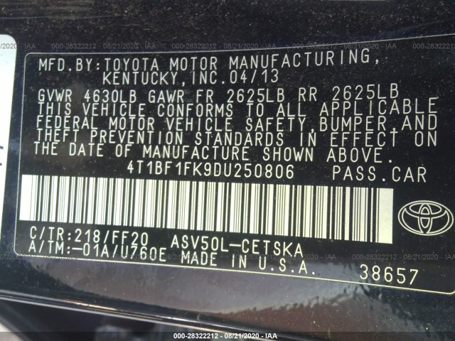 Photo 8 VIN: 4T1BF1FK9DU250806 - TOYOTA CAMRY 