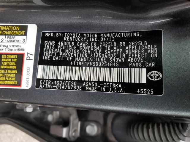 Photo 9 VIN: 4T1BF1FK9DU254645 - TOYOTA CAMRY L 