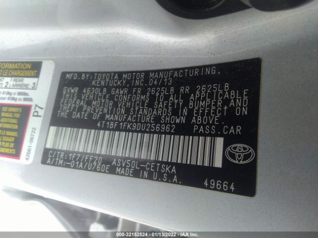 Photo 8 VIN: 4T1BF1FK9DU256962 - TOYOTA CAMRY 