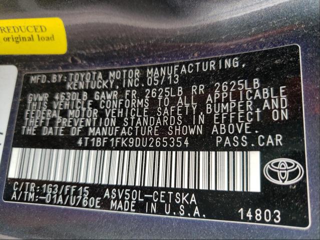 Photo 9 VIN: 4T1BF1FK9DU265354 - TOYOTA CAMRY L 