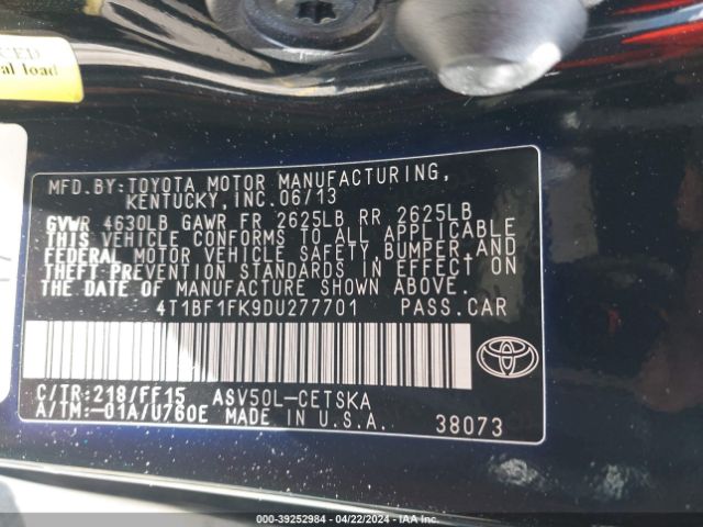 Photo 8 VIN: 4T1BF1FK9DU277701 - TOYOTA CAMRY 