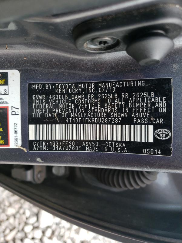 Photo 9 VIN: 4T1BF1FK9DU287287 - TOYOTA CAMRY L 