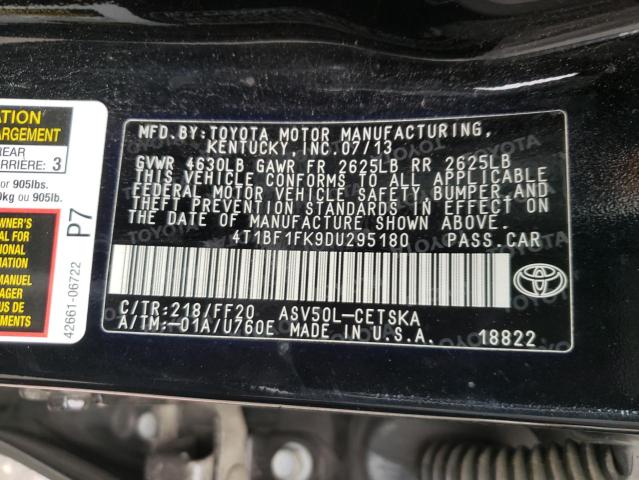 Photo 9 VIN: 4T1BF1FK9DU295180 - TOYOTA CAMRY L 