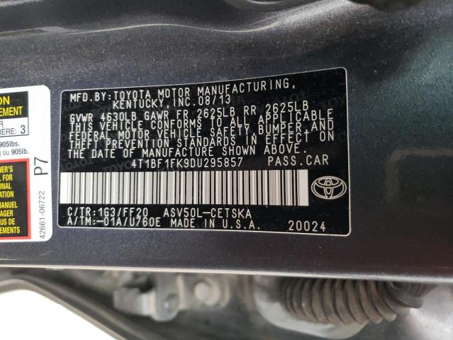 Photo 12 VIN: 4T1BF1FK9DU295857 - TOYOTA CAMRY 