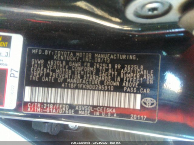 Photo 8 VIN: 4T1BF1FK9DU295910 - TOYOTA CAMRY 