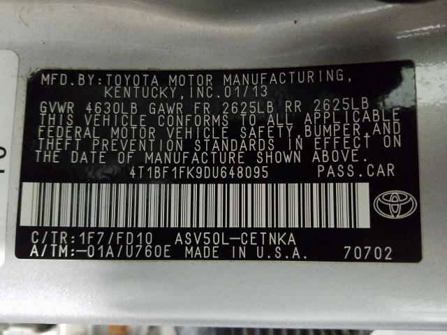 Photo 9 VIN: 4T1BF1FK9DU648095 - TOYOTA CAMRY L 