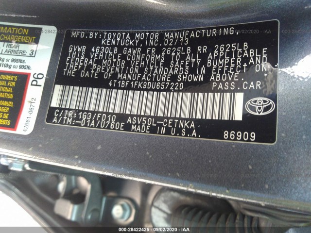 Photo 8 VIN: 4T1BF1FK9DU657220 - TOYOTA CAMRY 