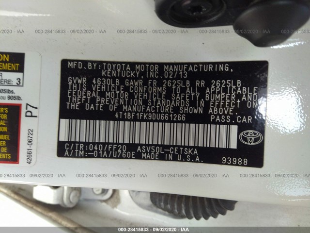 Photo 8 VIN: 4T1BF1FK9DU661266 - TOYOTA CAMRY 